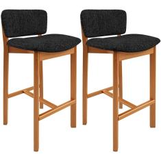 Kit 02 Banquetas Alta Para Cozinha Sala de Jantar Bar Dara L02 Linho Chumbo - Lyam Decor