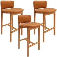 Kit 03 Banquetas Alta Para Cozinha Sala de Jantar Bar Dara L02 Couríssimo Canela - Lyam Decor