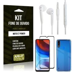 Kit Moto E7 Power Fone de Ouvido + Capa Anti Impacto + Película Vidro 