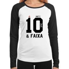 Baby Look Raglan Aqui é 10 e Faixa Manga Longa - Foca na Moda, Branco,