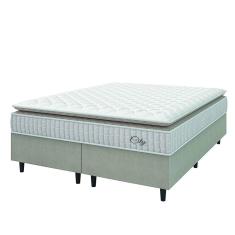 Cama Box Colchão Casal Queen Molas Ensacadas City Pillow Top 158x198x61cm Branco / Bege Hellen - Suporta até 110kg por Pessoa