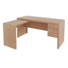 Mesa para Escritório com Mesa de Apoio e 3 Gavetas ME4106 Amêndoa Tecnomobili