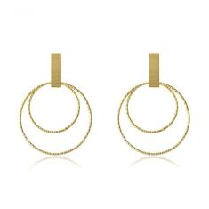 Brinco Com Fio Grosso E Dois Círculos Folheado [f027]