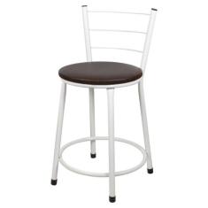 Banqueta Baixa Para Cozinha Branca Assento Marrom - Laumar