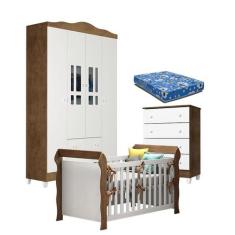 Quarto de Bebê Ariel 4P Gaveteiro e Berço Lara Branco Acetinado Amadei