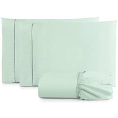 Jogo De Lençol Cama Casal 3 Peças Percal 400 Fios Verde Água