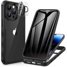 CENHUFO Capa de privacidade para iPhone 14 Pro Max, capa de telefone de corpo inteiro com protetor de tela de privacidade de vidro temperado 9H integrado e protetor de lente da câmera, antiespião, à