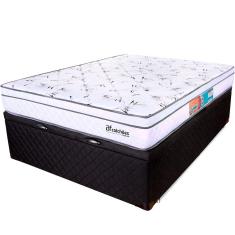 Cama Box Baú Casal Colchão Molas Ensacadas Com Pillow e Box Preto 138x188x64cm - BF Colchões