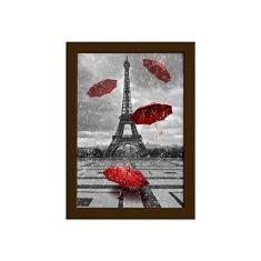 Quadro Paris Torre Eiffel Guarda Chuvas Moldura Marrom 33x43