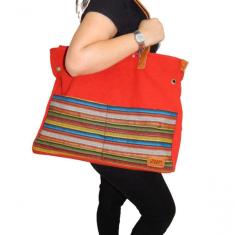 Bolsa Feminina De Lona E Tecido Jacquard Vermelha