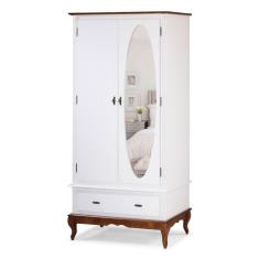 Guarda Roupa Solteiro Com Espelho 2 Portas 1 Gaveta 60406E Linz Móveis - Branco/Imbuia