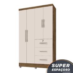 Guarda Roupas Solteiro Com Espelho 4 Portas 3 Gavetas Com Pés Tokio Jequitibá / Off White Jequajequitibá/off Whiteitibá/off White