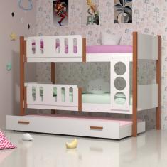 Beliche Solteiro Ônix Com Cama Auxiliar - Branco Com Castanho Claro