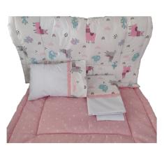 Conjunto de berço para dormir  rosa/cinza com colchão de 90 x 55 cm
