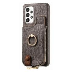 Capa de suporte de anel de carteira de cartões com zíper para Samsung Galaxy S24 Ultra S23 Plus S22 A14 A24 A34 A15 A55 A05S Capa de bolsa vertical, cinza prateado, para Samsung A15