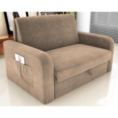 Sofá Cama com Baú 2 Lugares Numey Suede Bege - Mais de Casa