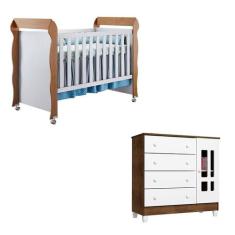 Berço Americano Mirelle e Cômoda Ariel Branco Acetinado Amadeirado - C