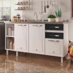 Balcão de Cozinha Star New 3 Portas 2 Gavetas Preto - Telasul, Preto, 