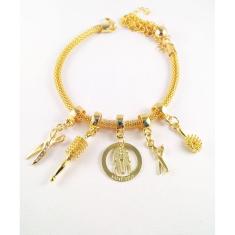 Pulseira Berloques Tesoura Escova Pente Folheado Ouro 18k