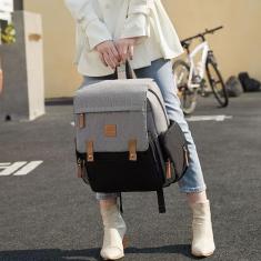 Bolsa maternidade land luxury cinza e preto com trocador