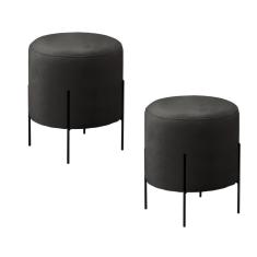 Conjunto - 2 Puffs Banqueta Odim Base Metálica Preta Luxo Corino Preto