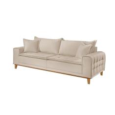 Sofá Fixo Orfeu 3 Lugares Luxo 2,00m Castellar Móbile Veludo Bege Claro