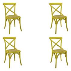 Kit 4 Cadeiras Decorativas Sala De Jantar Cozinha Danna Rattan Natural Amarela - Gran Belo