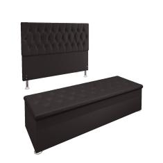 Conjunto Cabeceira Casal e Recamier Baú 1,40m Suede Marrom