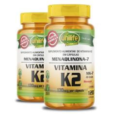 Kit 2 Vitamina K2 Menaquinona-7 Unilife 120 Cápsulas