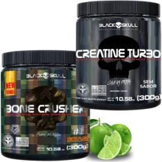Black Skull Creatina Turbo Pote 300g + Pré Treino Bone Crusher 300g , 