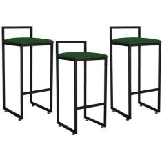 Kit 03 Banquetas Altas Para Cozinha Sala de Jantar Hanna L02 Preto Sue