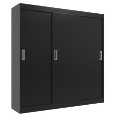 Guarda Roupa Casal Lisboa 3 Portas de Correr 2 Gavetas MDP Preto Evidência Móveis