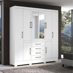 Guarda Roupa Casal Napoli 8 Portas 4 Gavetas com Espelho Branco Aramóveis