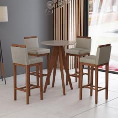 Conjunto 4 Banquetas Baixa em Madeira Maciça Libéria CCS Interiores Pinhão