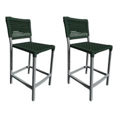 Kit 2 Banquetas França em Corda Náutica e Base em Alumínio Cinza para Área Gourmet Verde Musgo