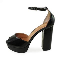 Meia Pata Salto Alto Grosso Luiza Sobreira Verniz Preto Mod. 4062