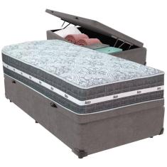 Cama Box Baú Cinza E Colchão Black Graphite Molas Ensacadas Solteiro 88x188x32 Anjos