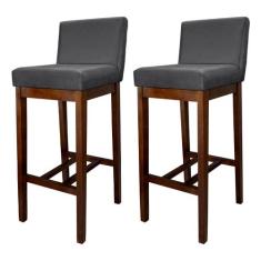 Kit 2 Banquetas Alta Estofada para Bancada Lisboa Madeira Capuccino Su