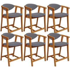 Kit 06 Banquetas Baixa Para Cozinha Sala Jantar Bancada Cecília L02 Suede Cinza - Lyam Decor