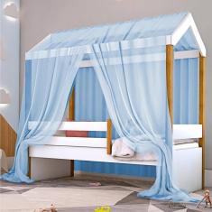 Cama Montessoriana Exclusiv Solteiro Com Voal Azul