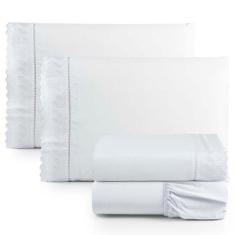 Jogo De Lençol King 4 Pçs Basic Percal 180 Fios Lese Bordado Inglês - 