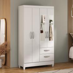 Guarda-Roupa Solteiro Atualle Real 4 Portas 2 Gavetas com Espelho Branco Brilho