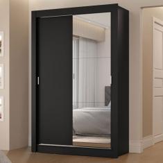 Guarda-roupa Solteiro 2 Portas de Correr com Espelho 2 Gavetas Preto Vivare Madesa