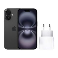 Smartphone Apple iPhone 16 256GB Preto - 5G + Carregador Apple USB-C 2