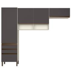 Cozinha Compacta Bartira Jaspe com 4 Portas, 3 Gavetas, 5 Prateleiras e 260,4cm de largura - Freixo/Grafite