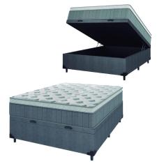 Cama Box Baú Casal Colchão Molas Ensacadas Ômega 138x188x73cm Cinza / Branco Hellen - Suporta até 110kg por Pessoa