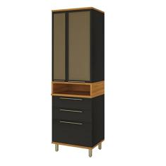 Paneleiro 2 Portas com Vidro 3 Gavetas com Nicho Madri Indekes Chumbo