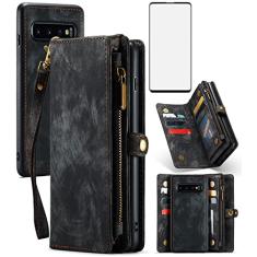Asuwish Capa de celular para Samsung Galaxy S10 com zíper carteira destacável com protetor de tela de vidro temperado e suporte de cartão flip acessórios para celular Glaxay S 10 Edge Gaxaly 10S GS10