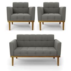 Namoradeira Com 2 Poltronas Base De Madeira Castanho Elisa Suede D03 - D\`rossi Cor Grafite