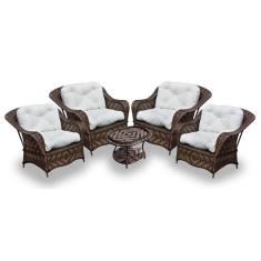 Conjunto de Poltronas Fibra Sintética Nairóbi 4 Poltronas + 1 Mesa Centro Tecido Duna Cru